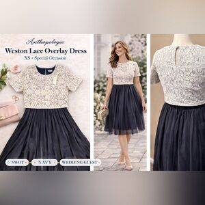 Anthropologie Weston Lace Overlay Dress XS Gray Ivory Special Occasion Wedding